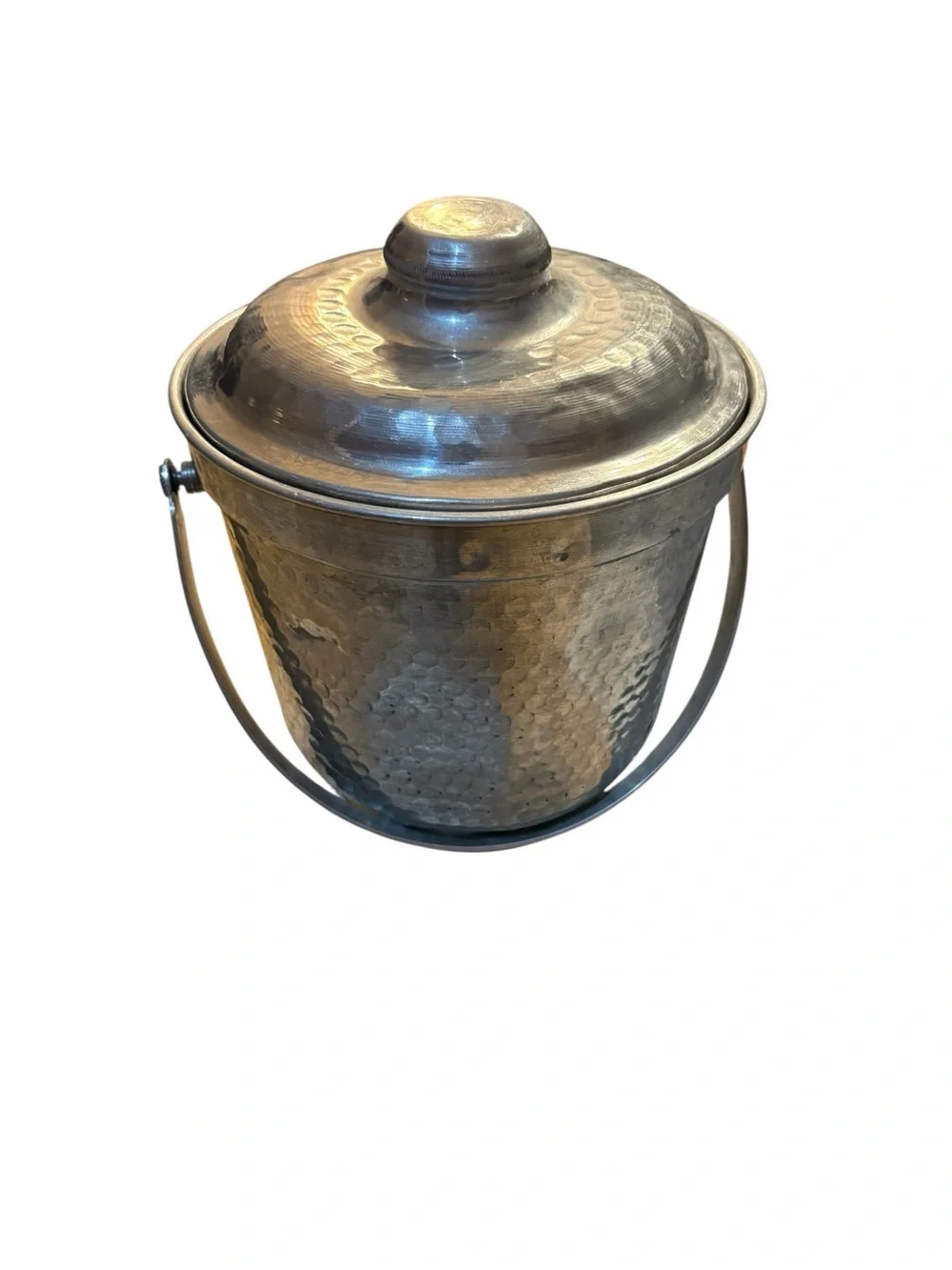 VINTAGE Hammered Metal Italian Ice Bucket Champagne Chiller With Lid